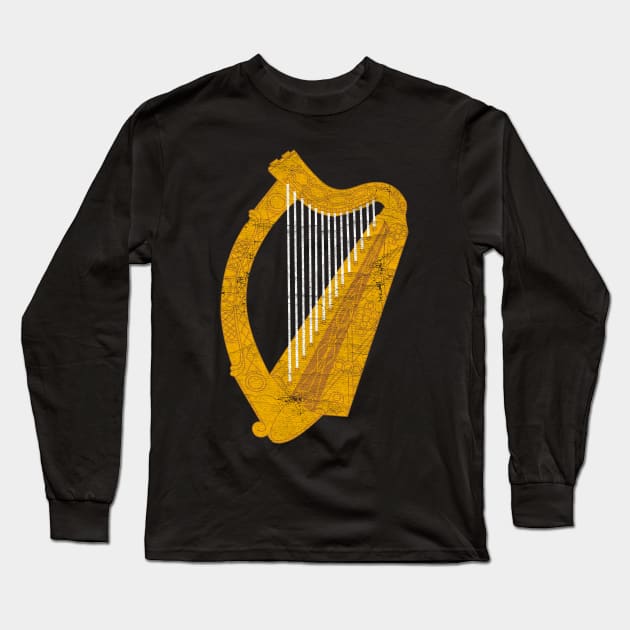 Irish Harp Flag - Vintage Look Design Long Sleeve T-Shirt by feck!